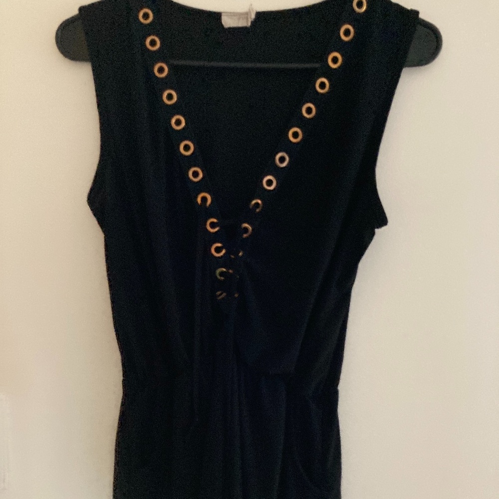 Black front tie up one piece short